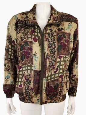 Vintage EVR Silk Bomber Jacket Oversized PM Full Zip Floral Trellis Patchwork